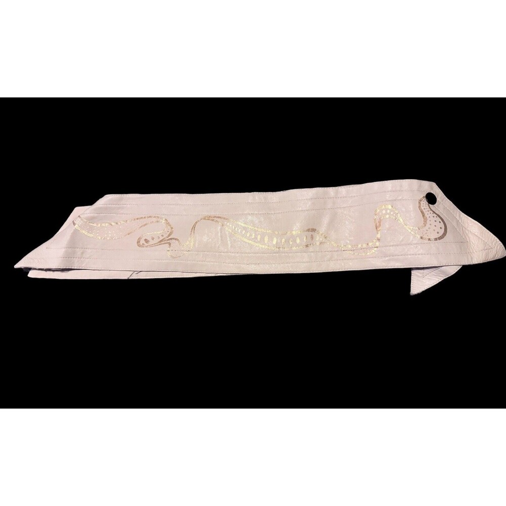 Vintage Womens Hip Belt White Soft Leather Bohemian Hand Painted 70s